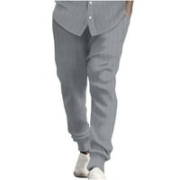 Muške pamučne posteljine hlače od pune boje traka elastične struke radne pantalone hlače sa džepovima