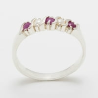 Britanci napravio je 14k bijeli zlatni prirodni rubin i kultivirani biserni ženski prsten - Opcije veličine - veličine za dostupnost