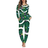 Pzuqiu stilski pijama za djevojke Žene Božićne svjetla Ispiši ugodno zatvoreno dnevno habanje, veličina slobodno vrijeme i hlače pada zimske odjeće Crewneck loungeweck za jogger hodanje