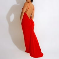 B91XZ Womens Ljetne haljine za otok Ženska haljina Kućne haljine od pune boje Elastična haljina Ljeto bez rukava V izrez crvena, veličina L