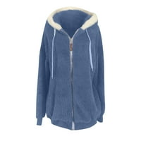 HFYIHGF PLUS simni plišani kaput za žene s dugim rukavima Cardigan casual prevelizirane jakna sa zatvaračem s kapuljačom Shaggy Fleece Odjeća Plava XL
