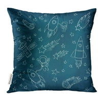Plave asteroidne zvijezde i meteoriteti rakete astronaut satelitske crteže na skitcu na raznobojnom