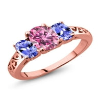 Gem kamen kralj 18k ruža pozlaćena srebrna ružičasta moissan i plavi tanzanite filigranski stil kamenog prstena za žene
