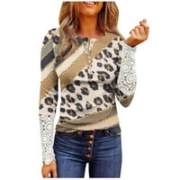 Ženska modna patchwork štampa čipka dugih rukava casual gumb pulover dukserica vrh