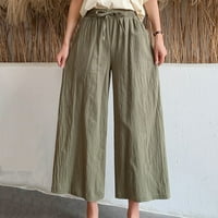 Ylioge pantalone sa čvrstim bojama za žene džepove široke noge opruge vrećaste hlače, posteljina visoki