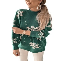 Bomotoo ženski pleteni džemper božićni casual pulover šik labav pahuljica ispisa pleteni džemperi zeleni