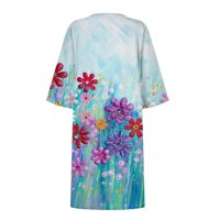 Pamučna posteljina ženska proljeća ljetna casual rukava midi haljina casual cvjetne haljine trendi elegantna