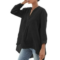 Moonker Womens Tops Košulje za ženski rukav V-izrez Pamuk posteljina majica TOP LAO LOGE 3XL Black