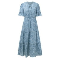 Haljina za žene Ljeto Ležerne prilike V izrez Ruffles Cvjetni ispis kratkih rukava izrezan je Flowy