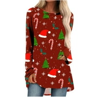 Božićne odjeće Ženska casual modni božićni print dugih rukava srednje duljina lrgularna hem dvostruka bluza