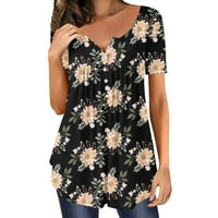 Lopecy-Sta zazor prodaje ženske bluze rođendanski poklon ženski ljetni tiskani okrugli gumb na vratu Pleased kratki rukav top crni