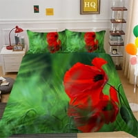 Green Home Bed set Crveni cvijet od tiskanog posteljine posteljine sa jastukom za posteljinu za posteljinu,
