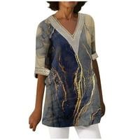 Feterrnal ženska modna labava ležerna tiskana čipkasti patchwork s majica V-izrez Top ljetnih vrhova za žene trendi
