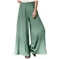 Cethrio ženski pune dužine casual pantalone široko-nogu čišćenje čvrstog struka zelene juniorske hlače