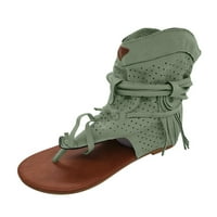 Ženske ljetne sandale retro flip flops boemian tassel sandale rimske plažne cipele čizme zelene 8.5