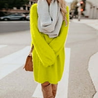 Ženska haljina modna zima casual čvrsta haljina O-izrez dugih rukava s žutom