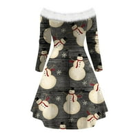 Božićna haljina za žene van ramena s ljuljačke s dugim rukavima 1950-ih Vintage koktel haljina Xmas Tree Claus Retro Rockabilly Swing čajna haljina sive m