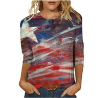 Aufmer Clearsance Patriotske majice za žene Activewear Američka zastava, dame moda Tri četvrtine rukava
