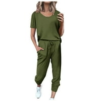 Ženska pulover s kratkim rukavima sa crtežom dugim hlačama TrackSiuit Jogger Set Army Green XL