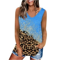 Scyoekwg na vrhu bez rukava za žene Leopard Pusti boje Patchwork Graphic Tops Udobna labava Fit CrewNeck Tun Spremnik Tun