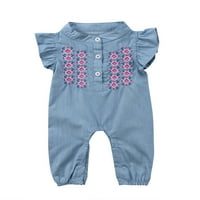 Century Newborn Baby Girls Denim vezene kombinezonske rufšene rufšene rubljene ljetne odjeće plava 12-mjeseci