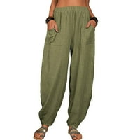 Yuwull Capri pantalone za žene Pamučne posteljine široke noge Capris Womens Ljeto obrezane hlače plaže