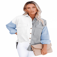 Košulja za ženske blok blok Dugme dugih rukava sa džepom S-2XL