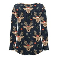 Ženska casual labava gumba za vrat s dugim rukavima Christams Print Top Hot6SL4485668