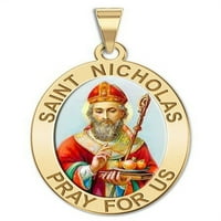 Saint Nicholas Ovalna religijska medalja Boja - u veličini dime, čvrstog 14k žutog zlata