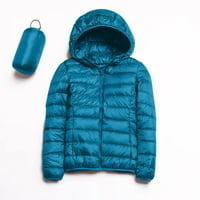 Zimski kaputi za žene s kapuljačom lagana težina kratka jakna dugi -Sleeve puni zip puffer kaputi od pune boje pakiranje zimske jakne nebo plavo l