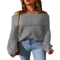 Žene sa ramenim pletenim džemper Y2K dugim rukavima Duks dugih rukava 90-ih E-Girl Srednja odjeća