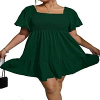 Ženske plus veličina haljina casual obični kvadratni vrat linijski tamno zeleni 0xl