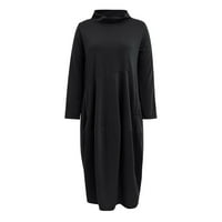 IOPQO Crne haljine za žene Dame Retro poluvrijeme Dugak suknja Pamučna posteljina za šivanje haljina dugih rukava za žene