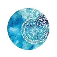 Okrugli plažni ručnik pokrivač plavi akvarel četkica za pranje bijelog uzorka okrugla doodle Tribal