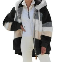 Wassery ženska boja blok kapuljač kapuljač kapuljača nejasna jakna zima toplo otvorena prednja prevelika