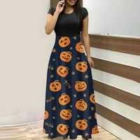 Strungten ženska modna Halloween Print Okrugli vrat Maxi haljina Maxi Haljine za žene