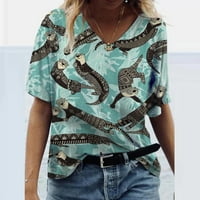 Qwertyu bluze za žene casual v izrez kratki rukav ugrađenu majicu Žene Grafičke vrhove Ljetna obična majica plava m