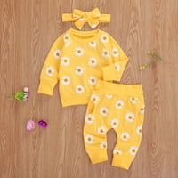 Mialeoley Set odjeće za bebe, cvjetni ispisani duksevi vrhovi + hlače + luk traka za glavu
