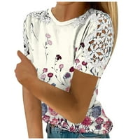 MLQIDK Womens Ljetne majice kratkih rukava o vratu Dressy Ležerne bluze Ležerne prilike, bijeli XL
