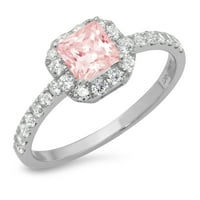 1.23CT Princess Cut Pink simulirani dijamant 14k bijeli zlatni godišnjica Angažovanje halo prstena veličine 6