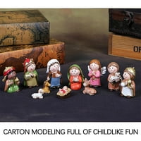 Set božićnog LED svjetla uključuje matične i figurice rustikalna smola Xmas šareni prirodno scena vjerske tabele figurice ukrasi za Christian Kids TABLETOP Domaći dekor