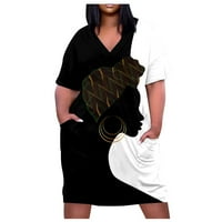 Ljetne haljine za žene s kratkim rukavima V-izrez Mini tiskani Boho Holiday Haljina 3xl