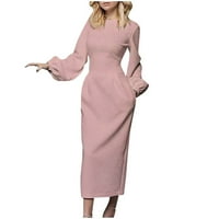 Ležerne haljine za ženske ulice modne čvrste maxi jesenske putne haljine ružičaste