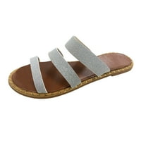 Ženske cipele dame Ljeto ravne casual sandale Čvrsta boja kože Otvorene nožne cipele na plaži Silver 8