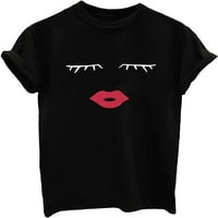 Ženska slatka majica Junior Tops Girls Crvene usne Grafičke teene crni tee