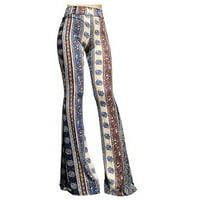 Hlače zvona za žene za žene visoke strukske pantalone Boho Print Comfy Stretch gamaše yoga hlače plava