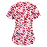Ženski ljetni vrhovi modni V-izrez kratki rukav ruž s džepovima ispisane bluze za žene ružičaste l