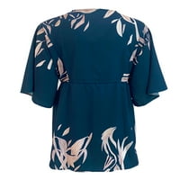 Cathery Žene Ležerne prilike V-izrez Labavi haljina srednji rukavac cvjetni print uzorak gumba elastična struka jedna suknja