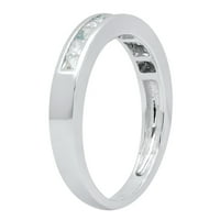 Kolekcija Dazzlingock 10K Princess Aquamarine & White Diamond ženski Godišnjički bend Spakirani prsten, bijelo zlato, veličine 7