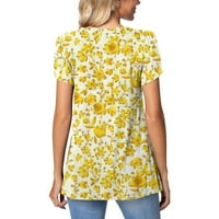 Ženski vrhovi dame vrpce majica čipka čipke kratkih rukava Formalno punjenje slobodnih ljetnih kratkih rukava s kratkim rukavima Yellow XL